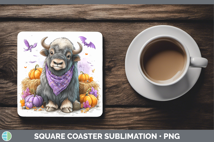 Woodland Halloween Musk Ox Square Coaster Sublimation Coaste