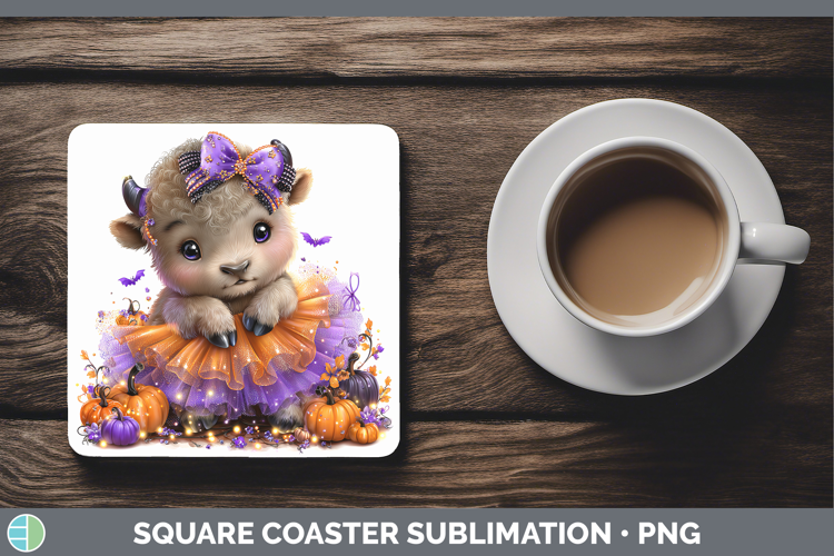 Woodland Halloween Musk Ox Square Coaster Sublimation Coaste