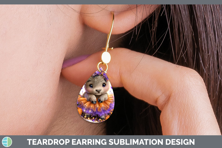 Woodland Halloween Musk Ox Teardrop Earrings Sublimation Ear