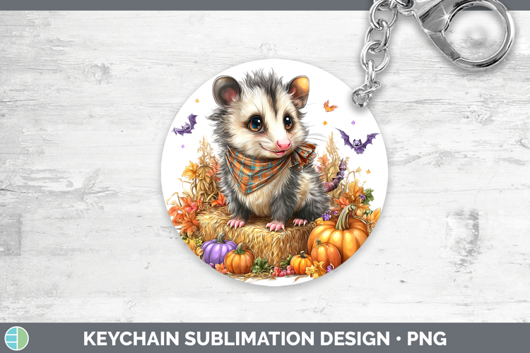 Woodland Halloween Opossum Keychain Sublimation Keyring Desi
