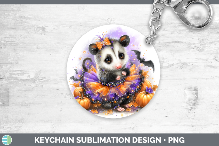 Woodland Halloween Opossum Keychain Sublimation Keyring Desi