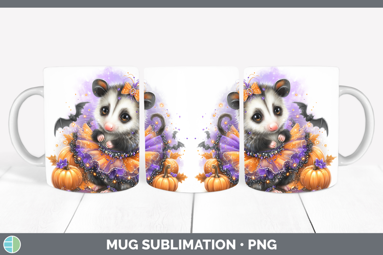 Woodland Halloween Opossum Mug Wrap Sublimation Coffee Cup D