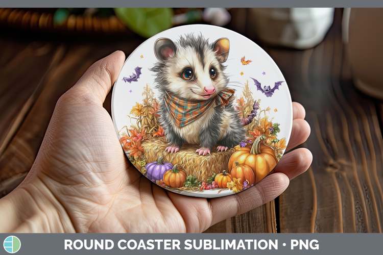 Woodland Halloween Opossum Round Coaster Sublimation Coaster