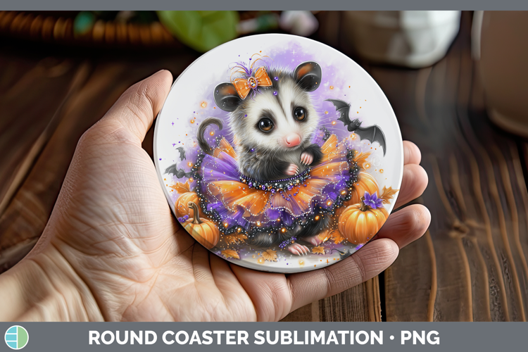 Woodland Halloween Opossum Round Coaster Sublimation Coaster