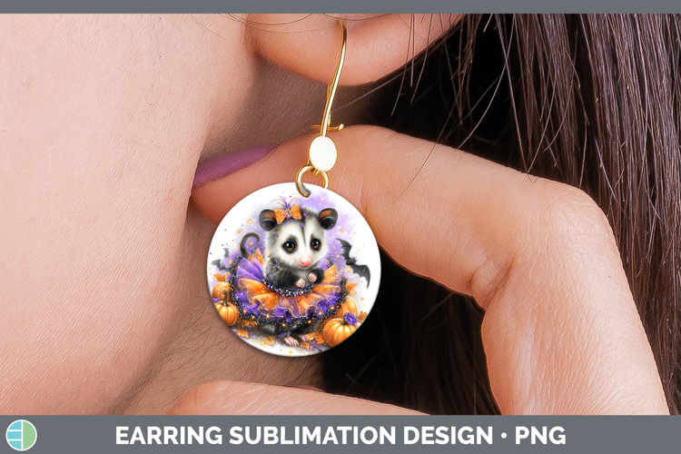 Woodland Halloween Opossum Round Earrings Sublimation Earrin
