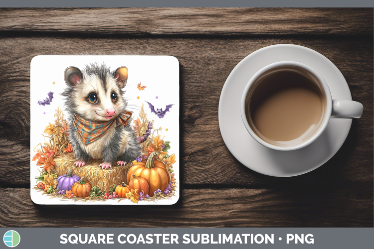 Woodland Halloween Opossum Square Coaster Sublimation Coaste