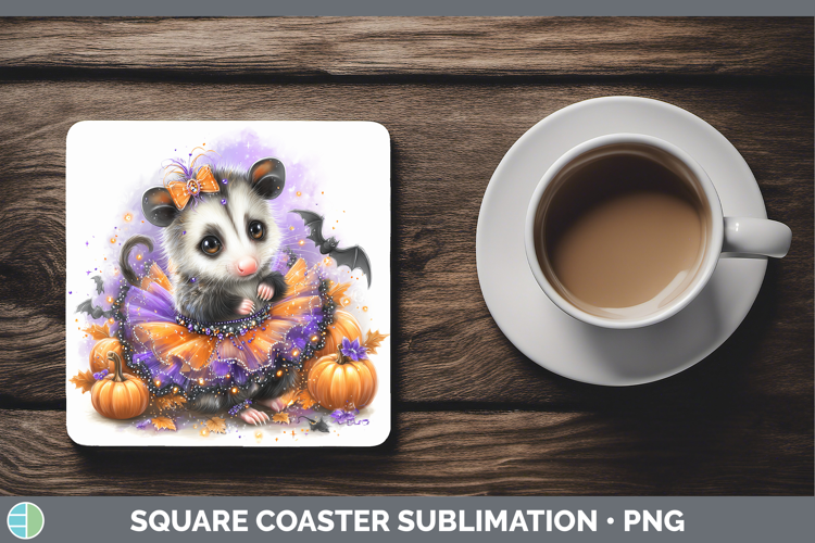 Woodland Halloween Opossum Square Coaster Sublimation Coaste