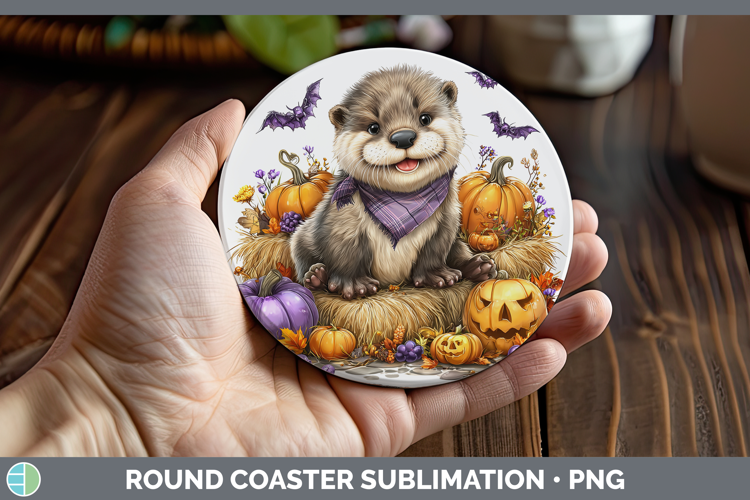 Woodland Halloween Otter Round Coaster Sublimation Coaster D