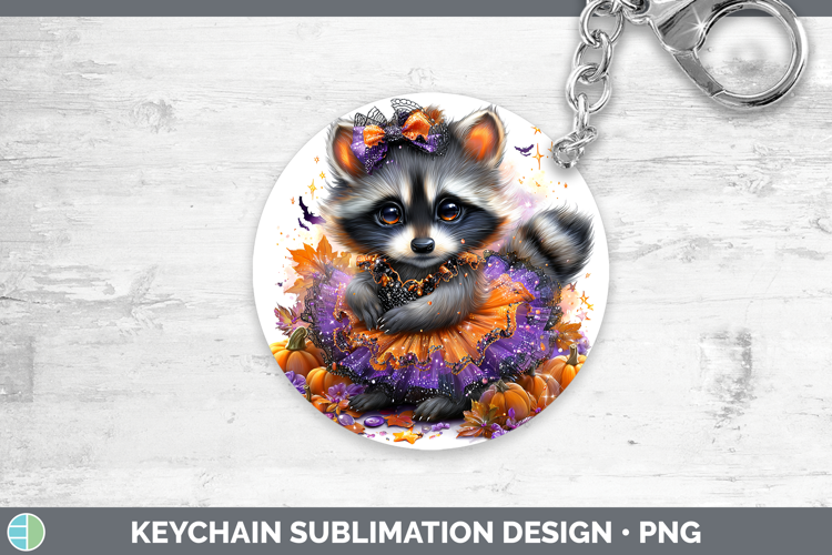 Woodland Halloween Raccoon Keychain Sublimation Keyring Desi