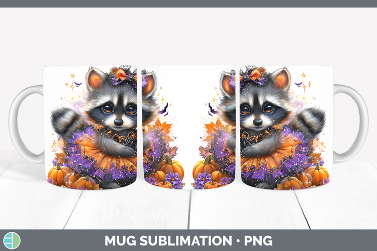 Woodland Halloween Raccoon Mug Wrap Sublimation Coffee Cup D