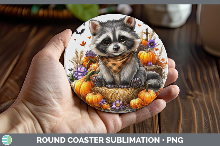 Woodland Halloween Raccoon Round Coaster Sublimation Coaster