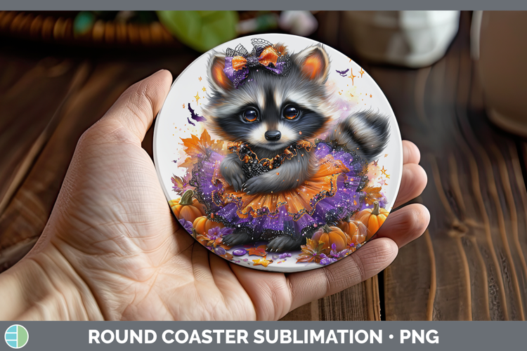 Woodland Halloween Raccoon Round Coaster Sublimation Coaster