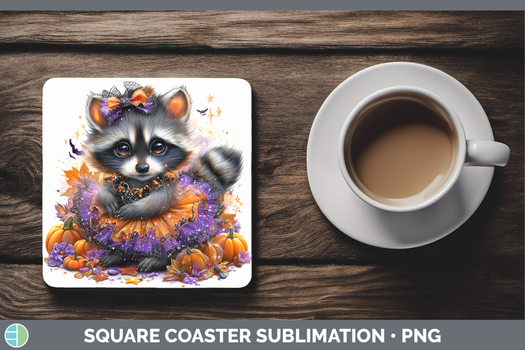 Woodland Halloween Raccoon Square Coaster Sublimation Coaste