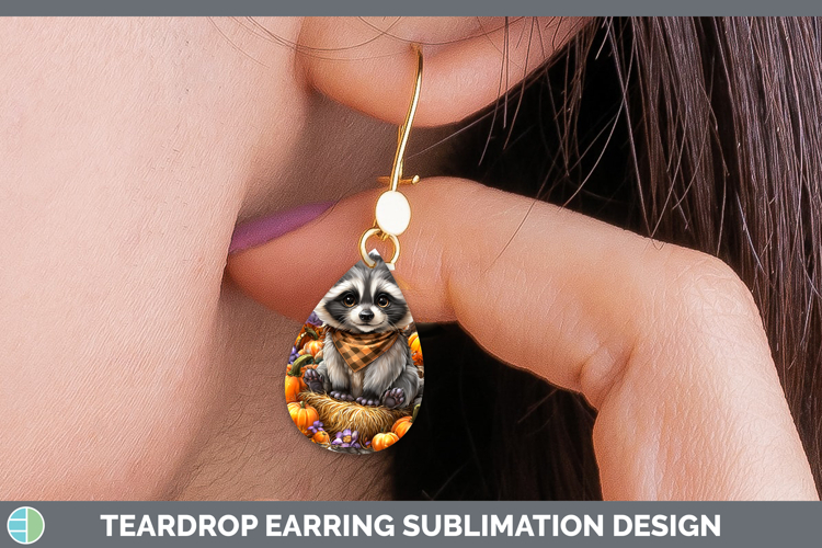 Woodland Halloween Raccoon Teardrop Earrings Sublimation Ear