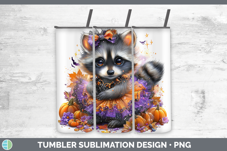 Woodland Halloween Raccoon Tumbler Sublimation 20 oz Skinny