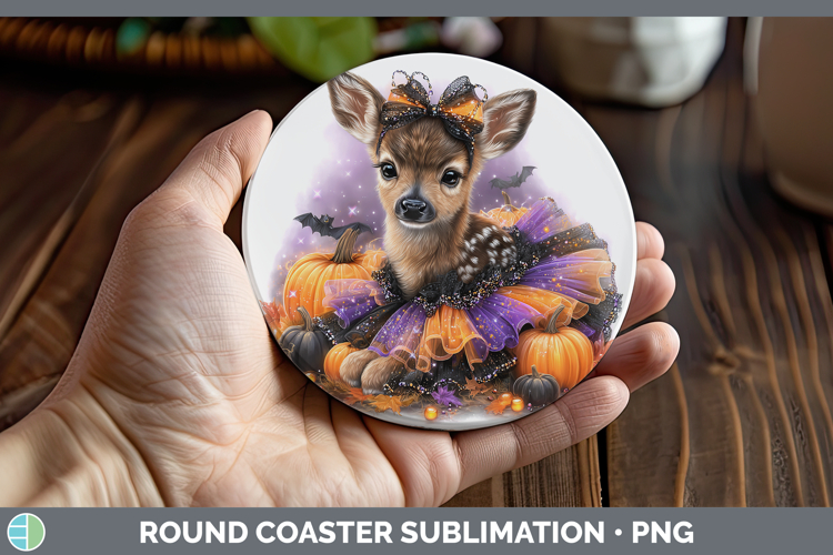Woodland Halloween Reindeer Round Coaster Sublimation Coaste