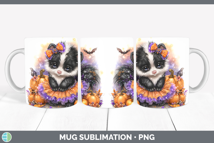 Woodland Halloween Skunk Mug Wrap Sublimation Coffee Cup Des