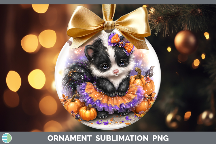 Woodland Halloween Skunk Ornament Sublimation Bauble Designs