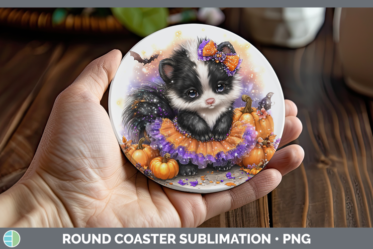 Woodland Halloween Skunk Round Coaster Sublimation Coaster D