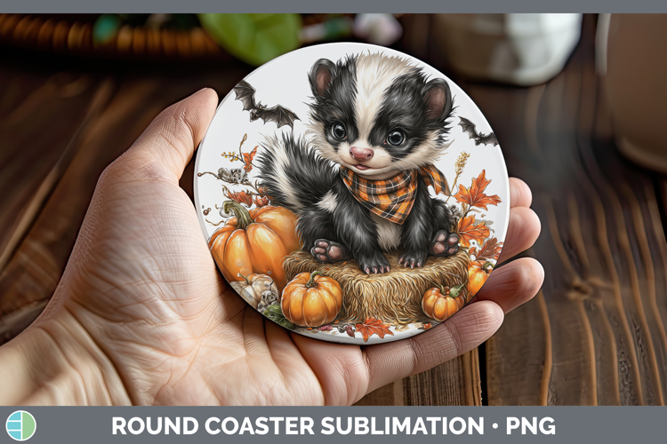 Woodland Halloween Skunk Round Coaster Sublimation Coaster D