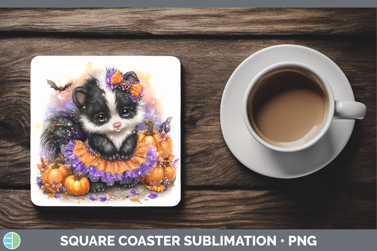 Woodland Halloween Skunk Square Coaster Sublimation Coaster
