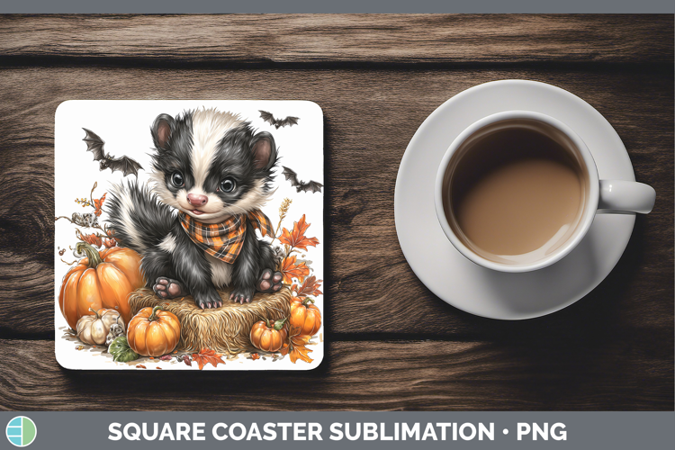 Woodland Halloween Skunk Square Coaster Sublimation Coaster