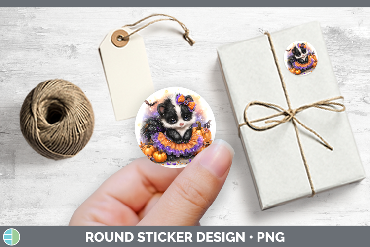 Woodland Halloween Skunk Stickers | Round Labels Designs