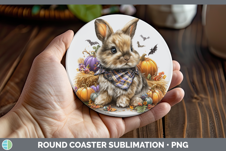 Woodland Halloween Snowshoe Hare Round Coaster Sublimation C