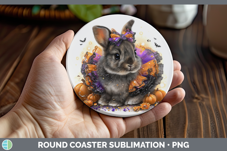Woodland Halloween Snowshoe Hare Round Coaster Sublimation C