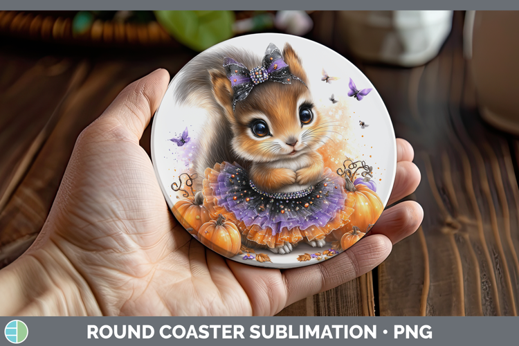 Woodland Halloween Squirrel Round Coaster Sublimation Coaste