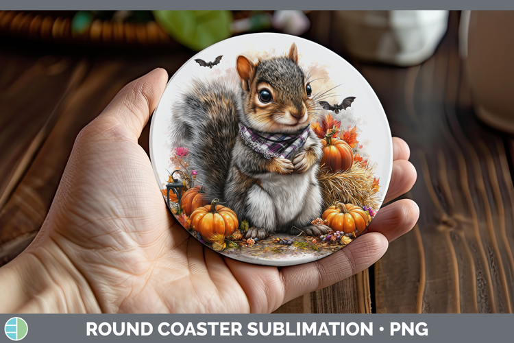 Woodland Halloween Squirrel Round Coaster Sublimation Coaste