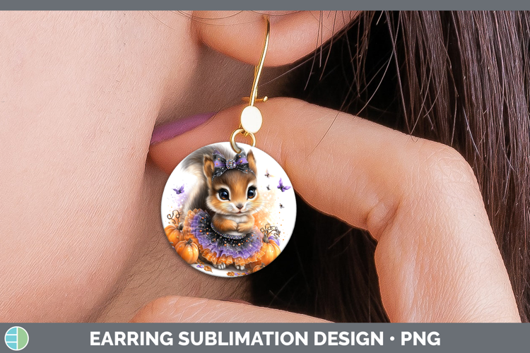 Woodland Halloween Squirrel Round Earrings Sublimation Earri