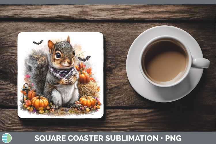 Woodland Halloween Squirrel Square Coaster Sublimation Coast