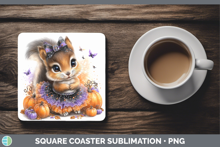 Woodland Halloween Squirrel Square Coaster Sublimation Coast