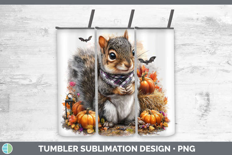 Woodland Halloween Squirrel Tumbler Sublimation 20 oz Skinny