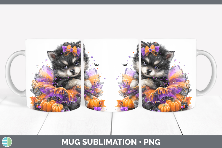 Woodland Halloween Wolf Mug Wrap Sublimation Coffee Cup Desi