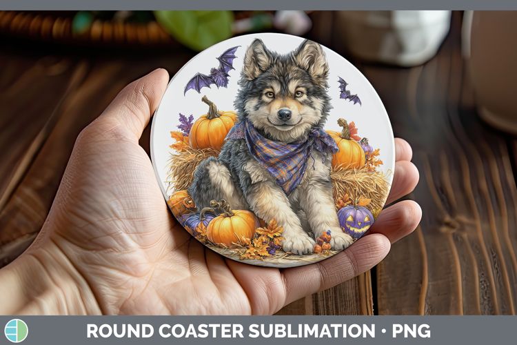 Woodland Halloween Wolf Round Coaster Sublimation Coaster De