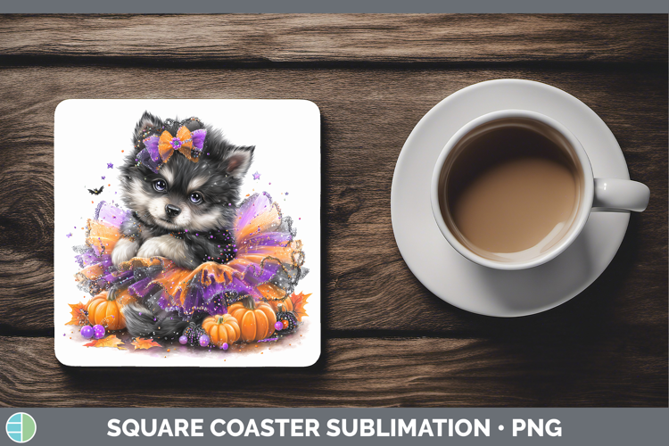 Woodland Halloween Wolf Square Coaster Sublimation Coaster D
