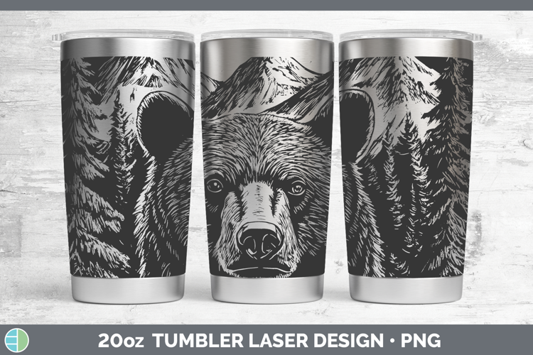 Black Bear Laser 20oz Tumbler Woodland Mountain Moon Sublima
