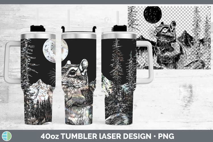 Chipmunk Laser 40oz Tumbler Woodland Mountain Moon Sublimati