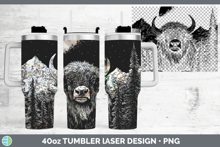 Musk Ox Laser 40oz Tumbler Woodland Mountain Moon Sublimatio