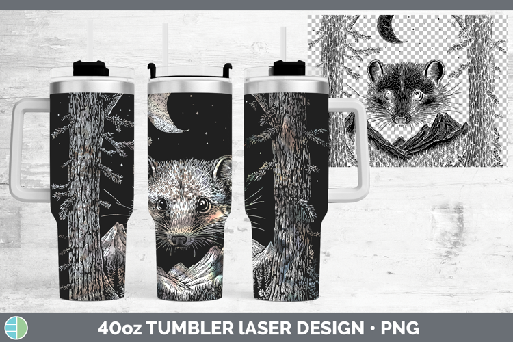 Opossum Laser 40oz Tumbler Woodland Mountain Moon Sublimatio