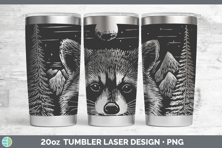 Raccoon Laser 20oz Tumbler Woodland Mountain Moon Sublimatio