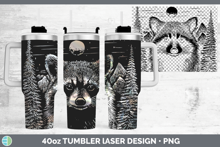 Raccoon Laser 40oz Tumbler Woodland Mountain Moon Sublimatio