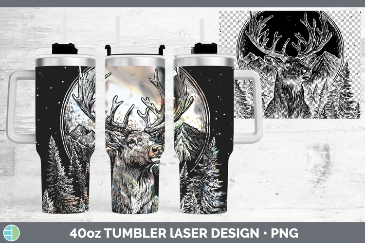 Reindeer Laser 40oz Tumbler Woodland Mountain Moon Sublimati