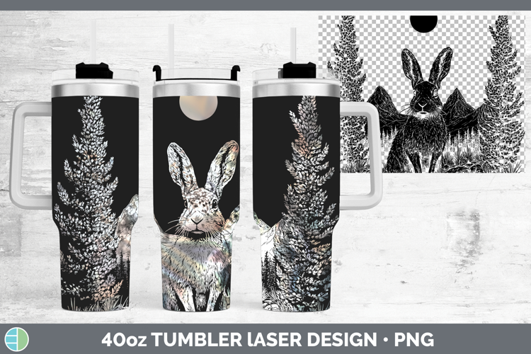 Snowshoe Hare Laser 40oz Tumbler Woodland Mountain Moon Subl