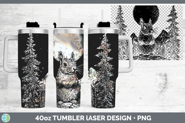 Squirrel Laser 40oz Tumbler Woodland Mountain Moon Sublimati