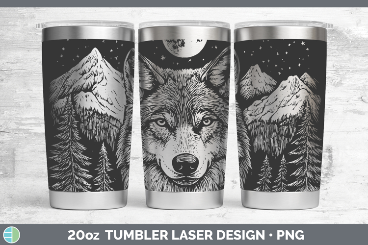 Wolf Laser 20oz Tumbler Woodland Mountain Moon Sublimation T
