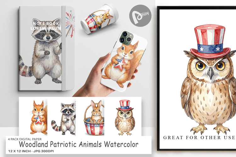 Woodland Patriotic Animals Digital Paper