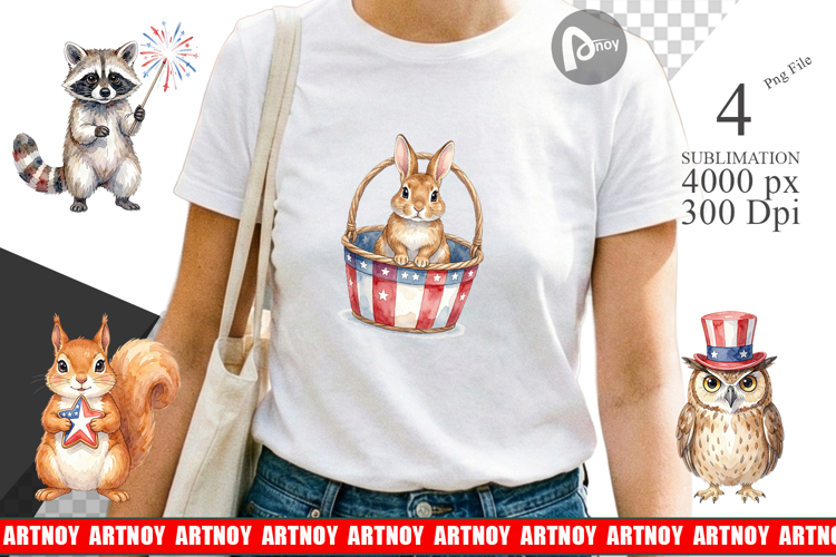 Woodland Patriotic Animals Sublimation